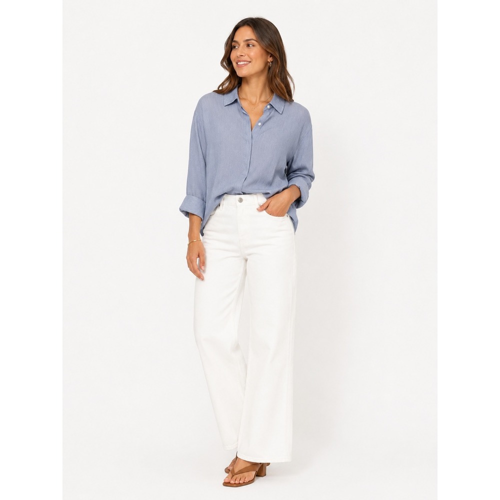 Elizabeth and James Blue Pinstripe Button Down Long Sleeve Size XXL